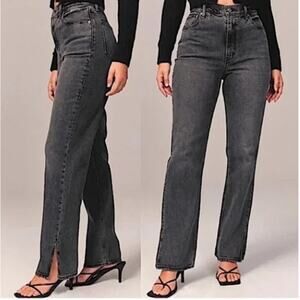 Abercrombie & Fitch The 90’s Straight Ultra High Rise Split Hem Jeans Black 27